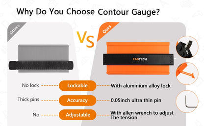 Super Gauge - Adjustable Lock Contour Gauge. Profile Duplicator Alloy Edge Shaping Tool for Wood. Measure Ruler Laminate Tiles