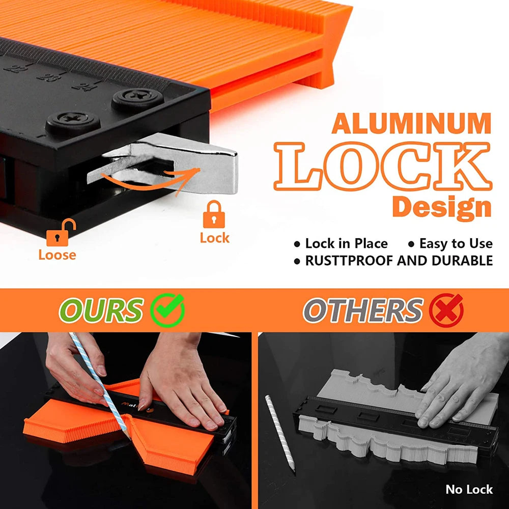 Super Gauge - Adjustable Lock Contour Gauge. Profile Duplicator Alloy Edge Shaping Tool for Wood. Measure Ruler Laminate Tiles